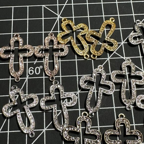 Rhinestone Cross Connector Beads Silver Gold Rose Gold Set - Picture 4 of 5